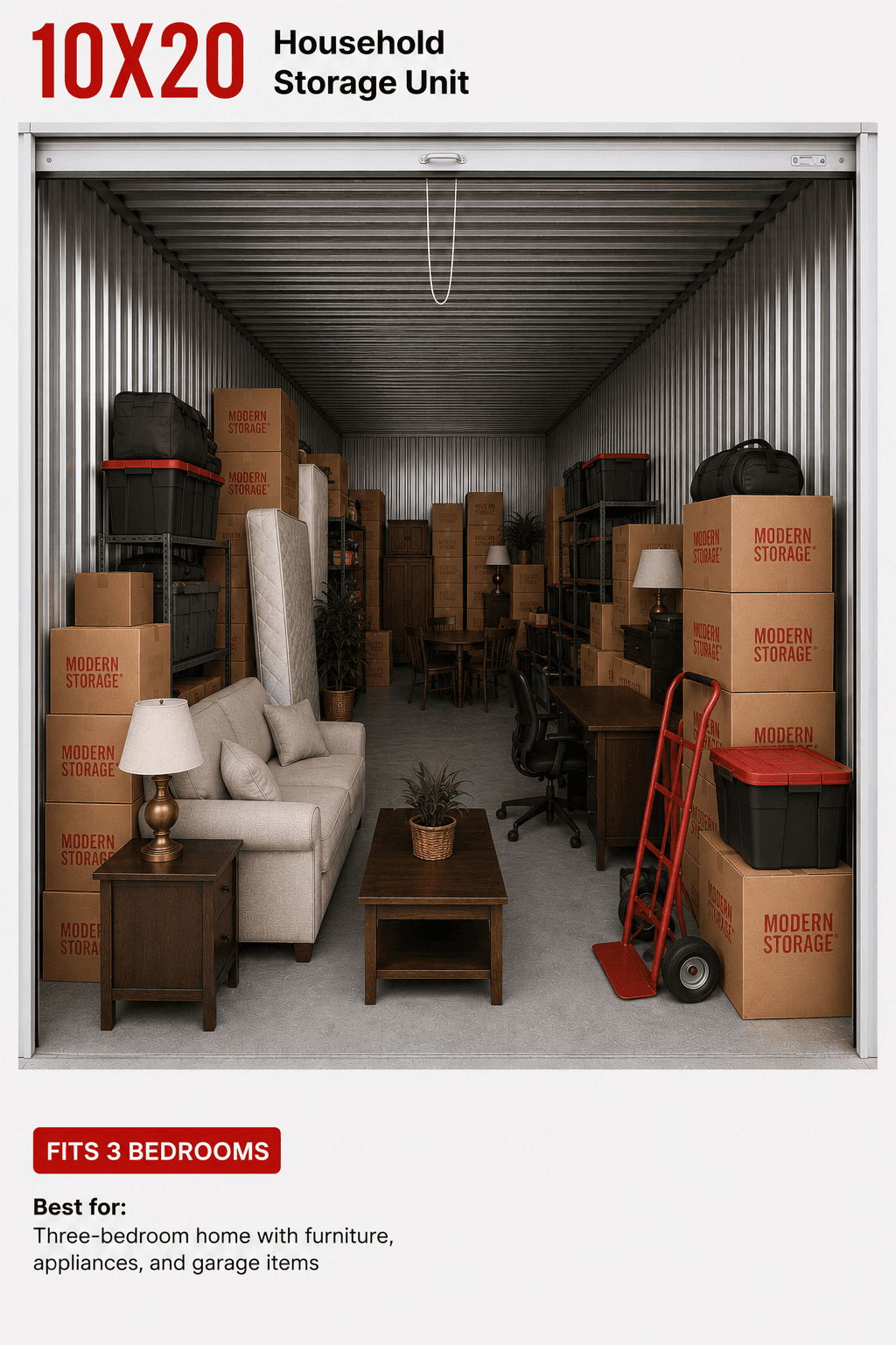 Modern Storage® 10x20 storage unit in Arkansas sized for a three-bedroom home