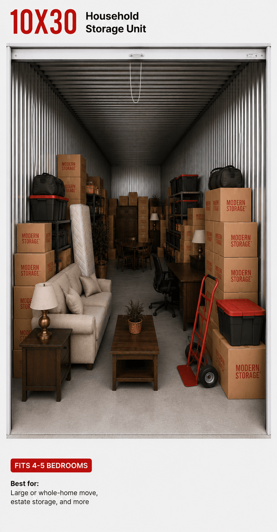 Modern Storage® 10x30 storage unit in Arkansas sized for a four to five bedroom home