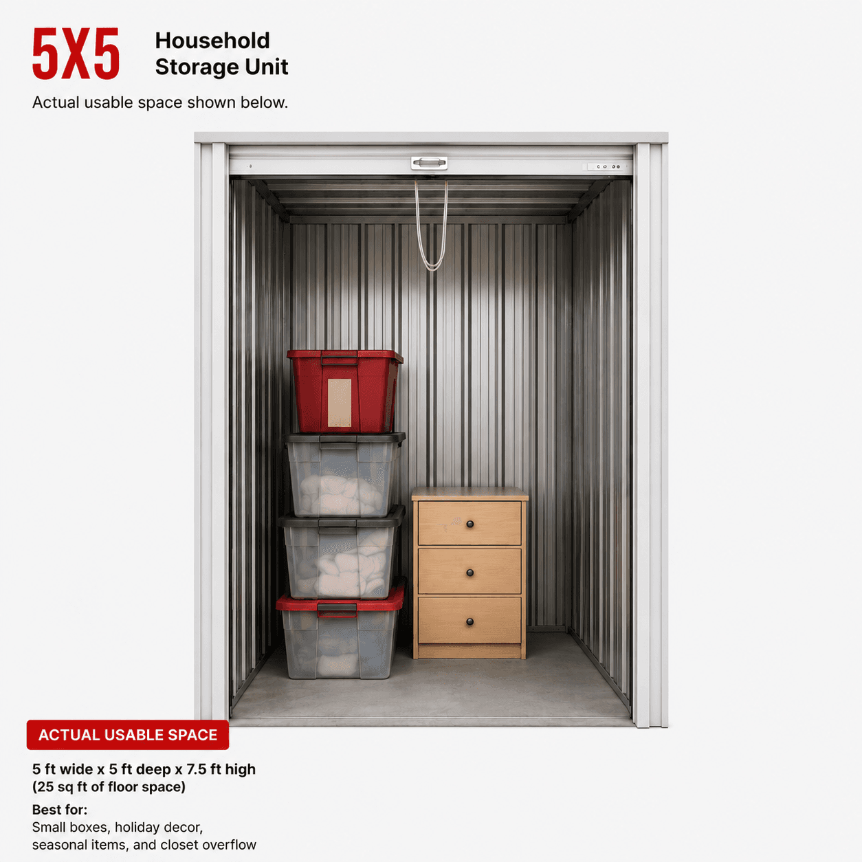 Modern Storage® 5x5 storage unit in Arkansas for household boxes and seasonal items