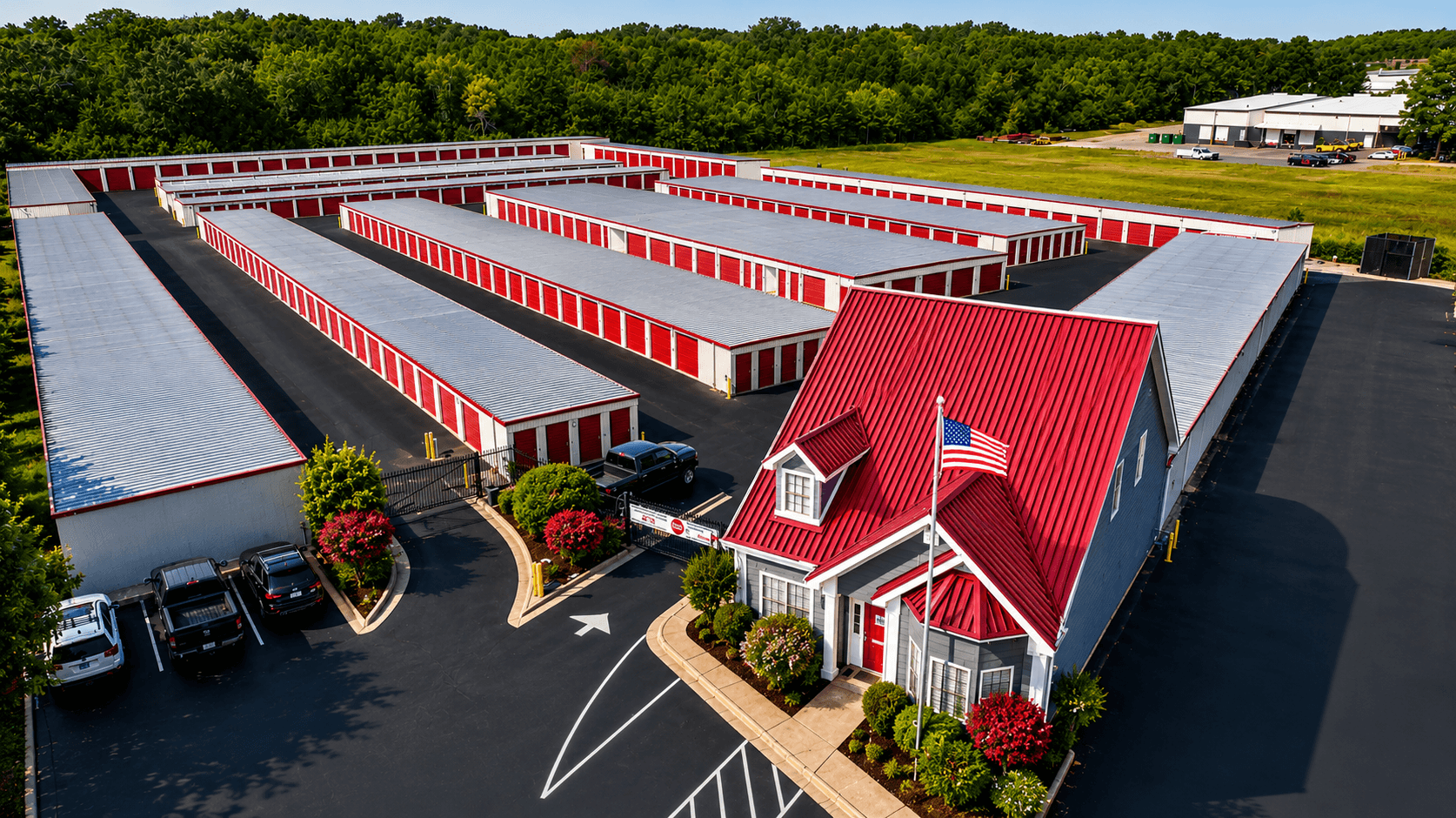 Modern Storage® Maumelle Blvd facility aerial view — boat, RV, and trailer storage for central Arkansas customers driving to Greers Ferry Lake