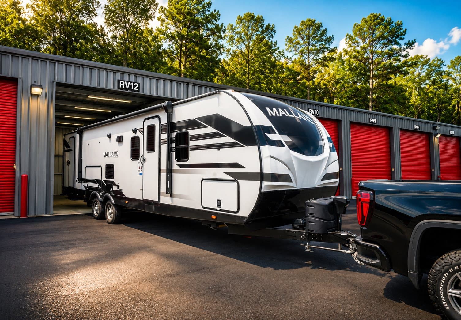 RV stored at Modern Storage® Shackleford — boat, RV, and trailer storage for Beaver Lake area customers in Northwest Arkansas